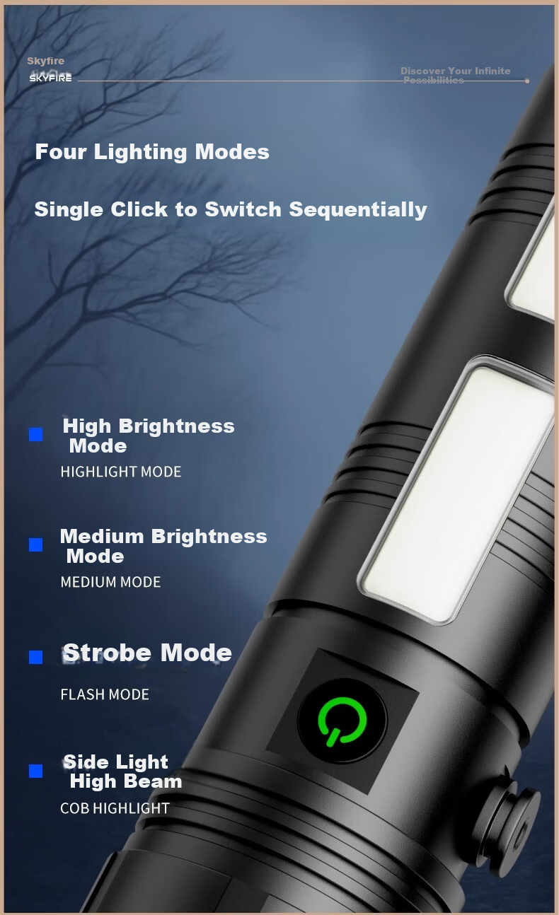 Tianhuo High-Power Rechargeable Flashlight Outdoor Zoom Long-Range Survival Large Capacity 2-4 Hours Ultra-Long Battery Life 4