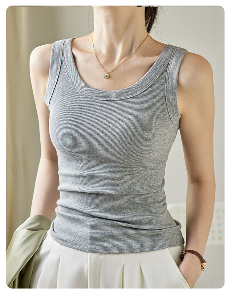 FitonTon Women's Ribbed Slim Fit Camisole Vest, Double Pack, 2XL 14