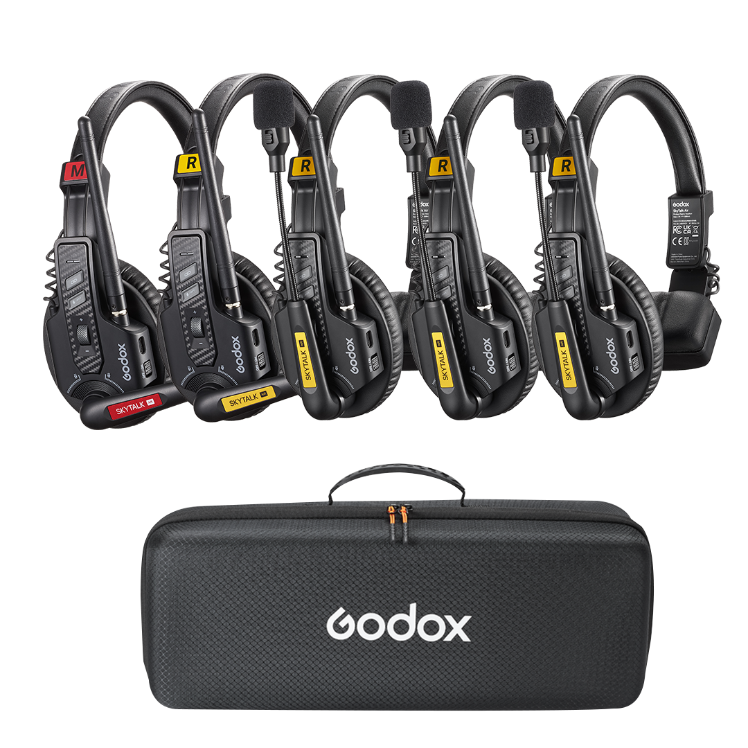 Godox SkyTalk Air Wireless Communication System Master-Slave Mode ENC Noise Reduction Built-in FPC Stable Reception 500m Range [One Master Four Slaves 5-Person Communication]