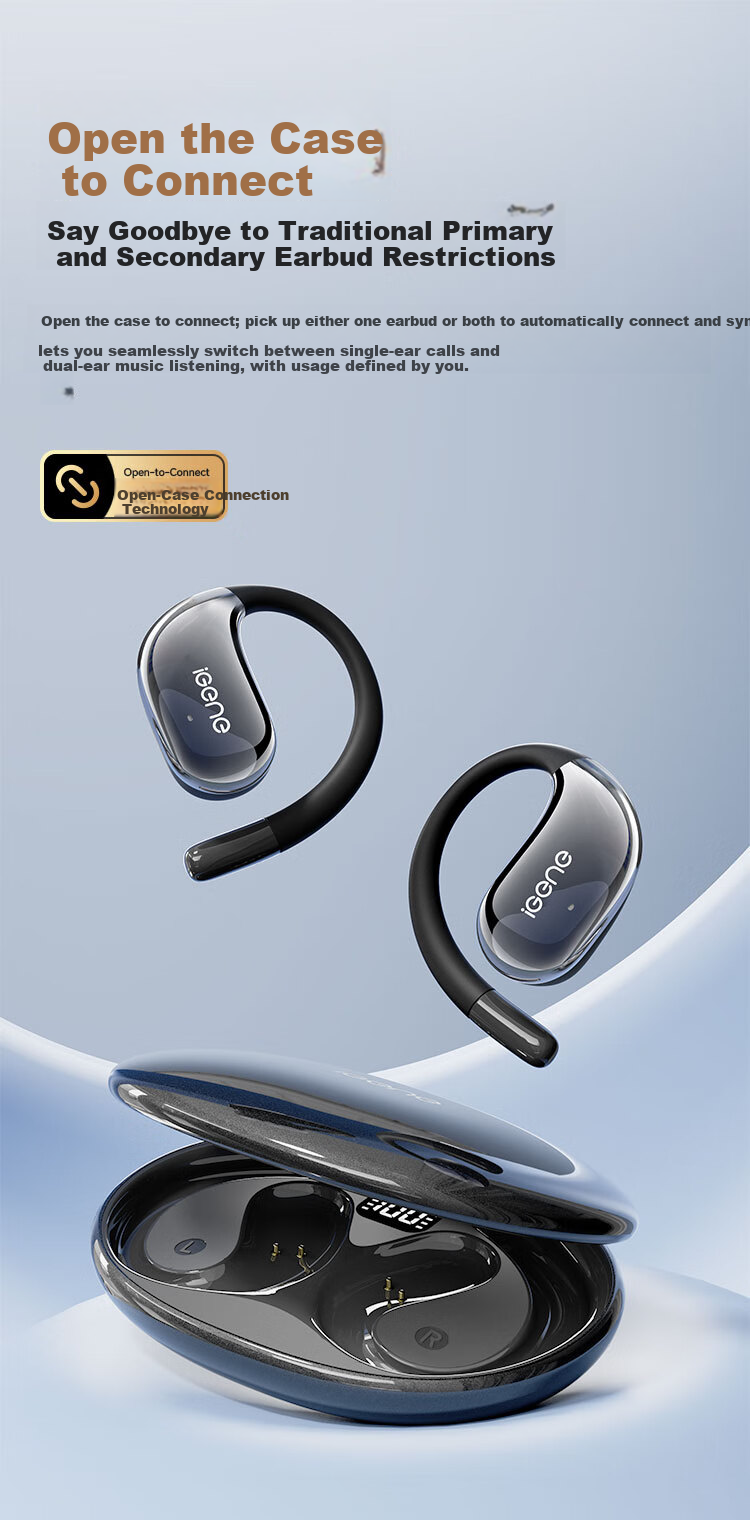 IGene 14mm Gold Label Panorama Sound 6.0 Bluetooth Earhook Bone Conduction Wireless Open-Ear Music Sports Running Headphones Compatible with Huawei Xiaomi S160 12