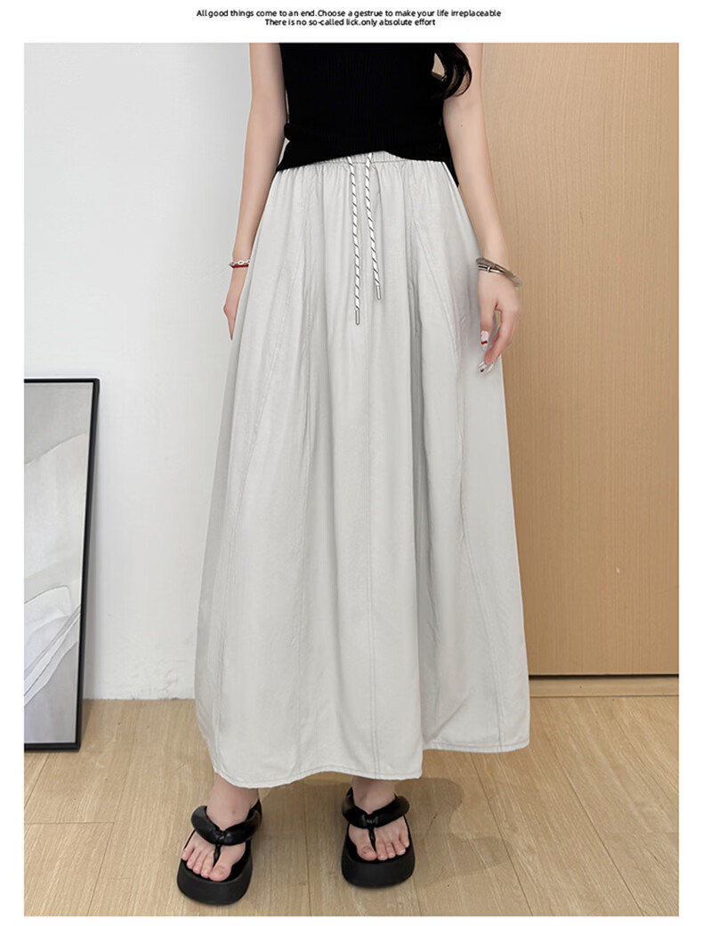 Langsha Women's Workwear Summer Skirt 2026 New High Waist Thin Plus Size A-Line Mid-Length Flowing Pumpkin Skirt 13