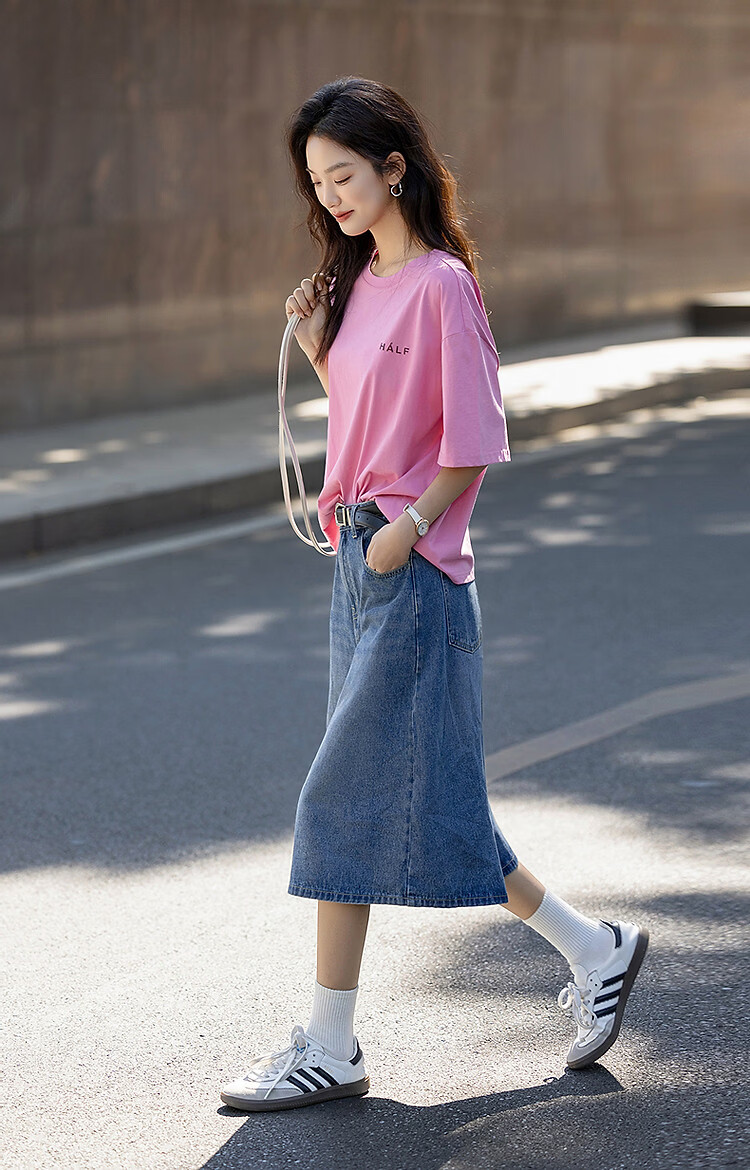 Demana [Comfort 180G Pure Cotton] Summer Simple Style Letter Print Loose Fit Women's 5-Sleeve T-Shirt 8
