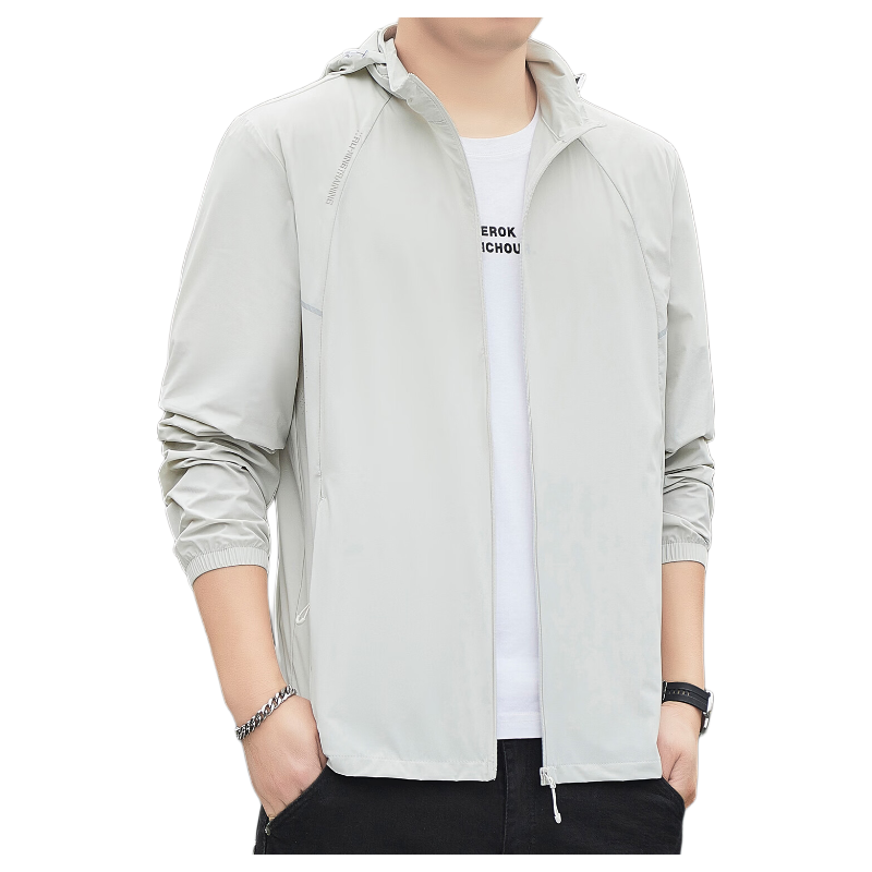ROMON Men's Summer Lightweight Ice Silk Cooling Quick-Dry Breathable Outdoor UV Protection Jacket 2601 Beige Gray 3X