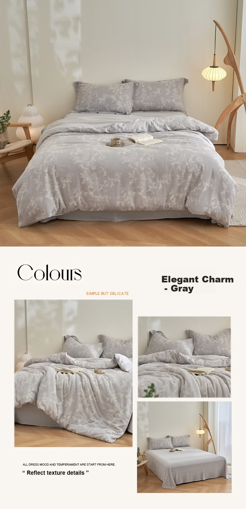 Jiting Tencel Cotton Linen Luxury Jacquard 4-Piece Bedding Set - Elegant Gray, 1.5/1.8m Bed Sheet Style 14