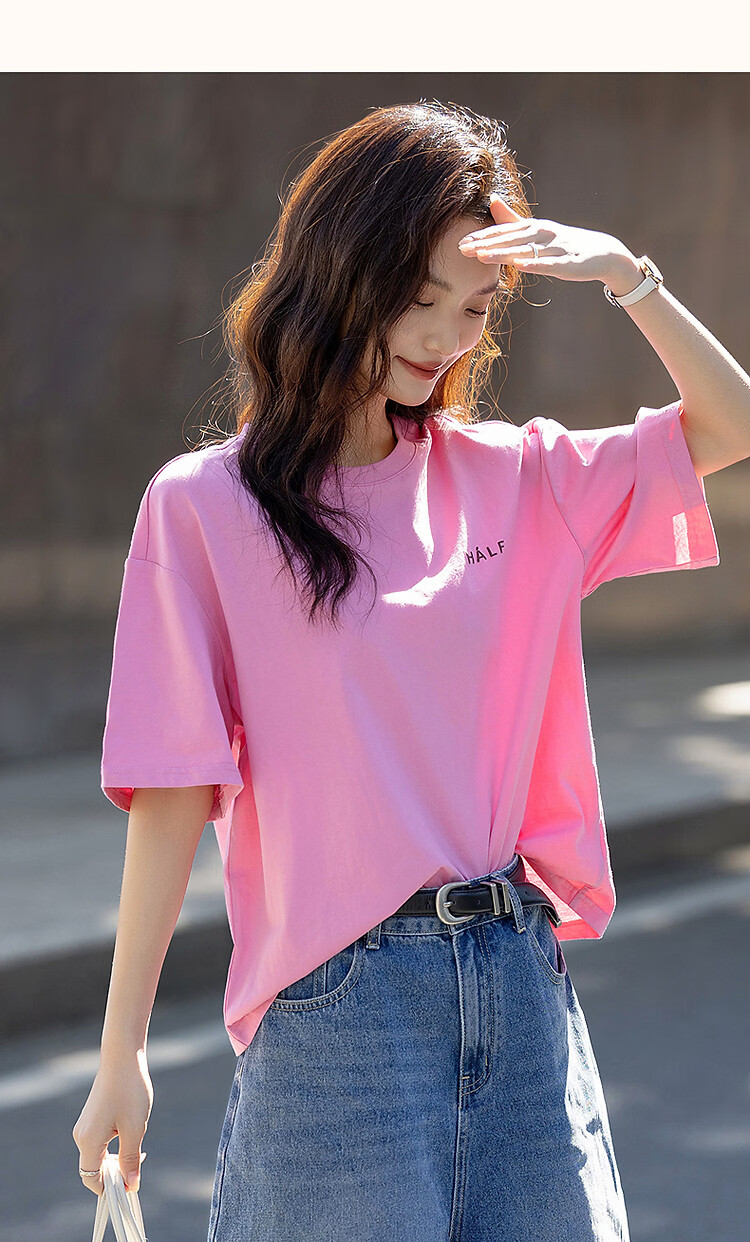 Demana [Comfort 180G Pure Cotton] Summer Simple Style Letter Print Loose Fit Women's 5-Sleeve T-Shirt 9