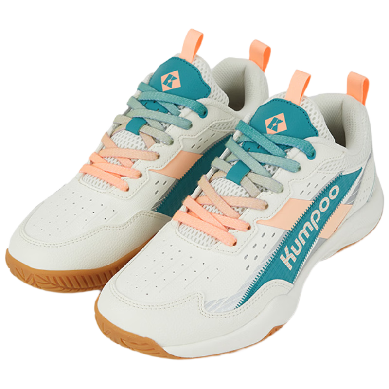 KUMPOO 26th Anniversary New Badminton Shoes Unisex Durable Non-Slip Shock Absorption KH-E316 Beige/Blue/Orange Size 43