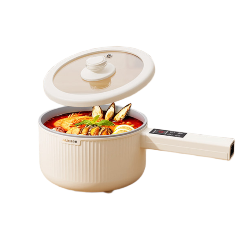 AUX Electric Cooking Pot Multi-Functional Small Hot Pot 2.2L Student Dormitory All-in-One Noodle Cooker Stew Rice Pot DR226 Titanium Coating + Steamer Basket