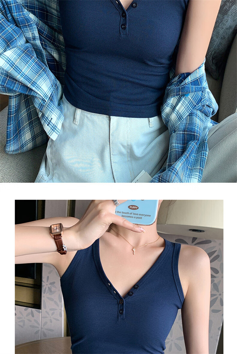Langsha V-Neck Button Vest Women New 2026 Slim Fit Sleeveless Camisole Sexy Hot Girl Outerwear 13