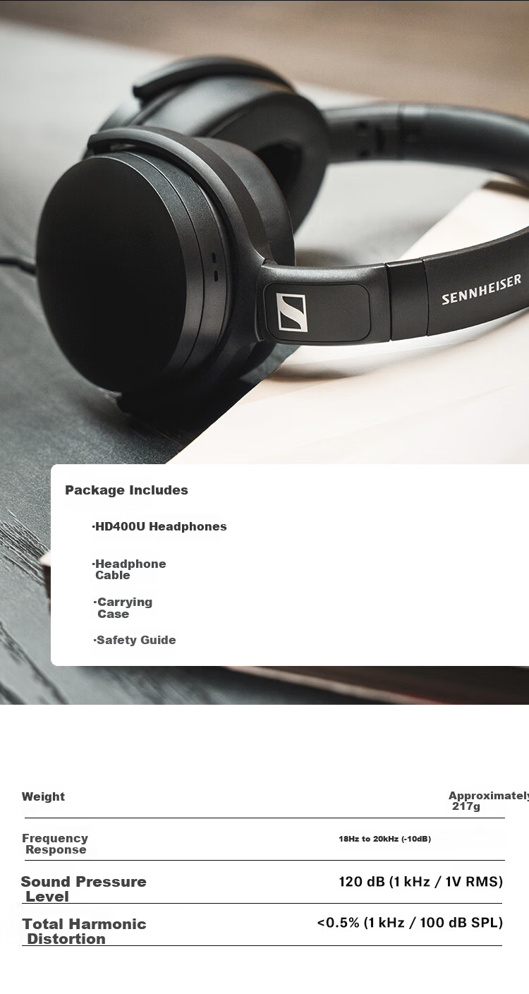 Sennheiser HD 400S Wired Over-Ear Music Gaming Headphones Black 618 Gift 8