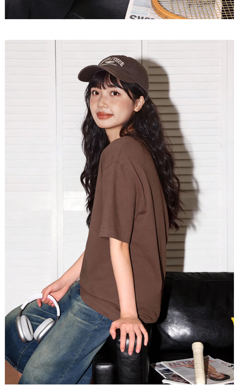 TonLion Women's Pure Cotton Short Sleeve T-Shirt, Round Neck, Loose Fit, Heavyweight Casual Trendy Cartoon Design Sweatshirt 11