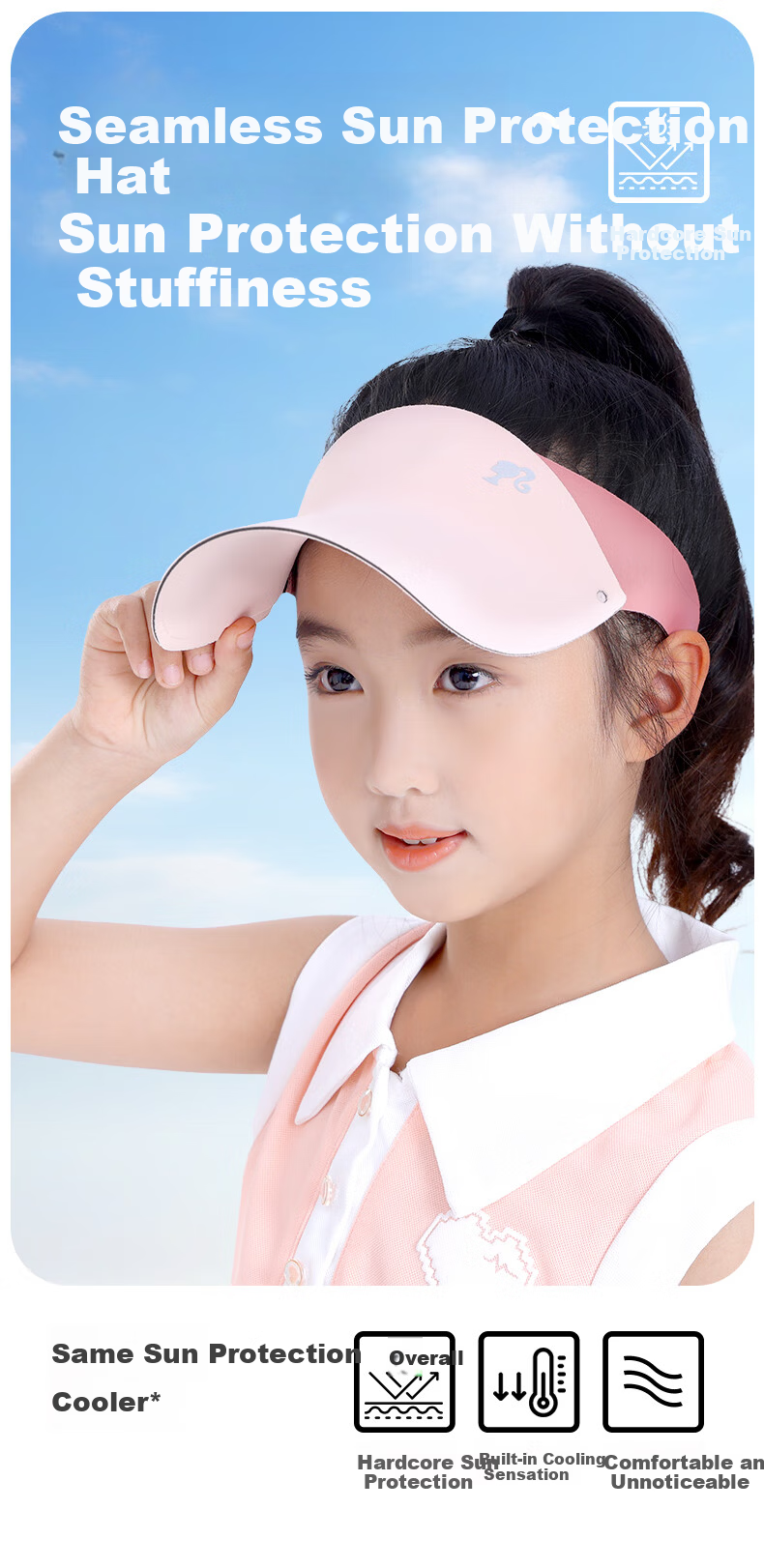 Barbie Children's Summer Sun Hat Baby Sunshade Hat Girls Anti-UV Korean Style Seamless Lightweight Hat 1