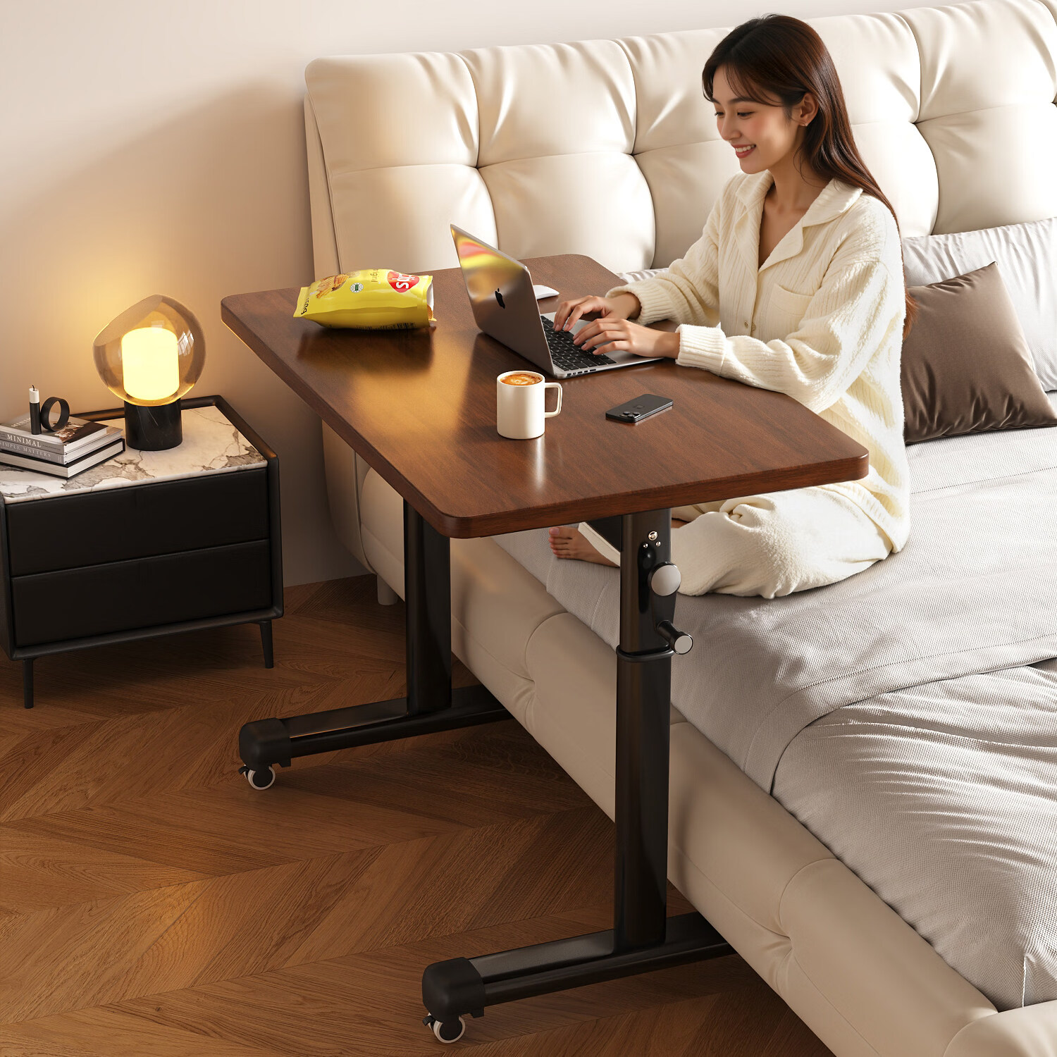 Musangfu Adjustable Height Desk Mobile Computer Desk Bedside Table Home Student Simple Writing Desk Workstation Bedroom Office Desk