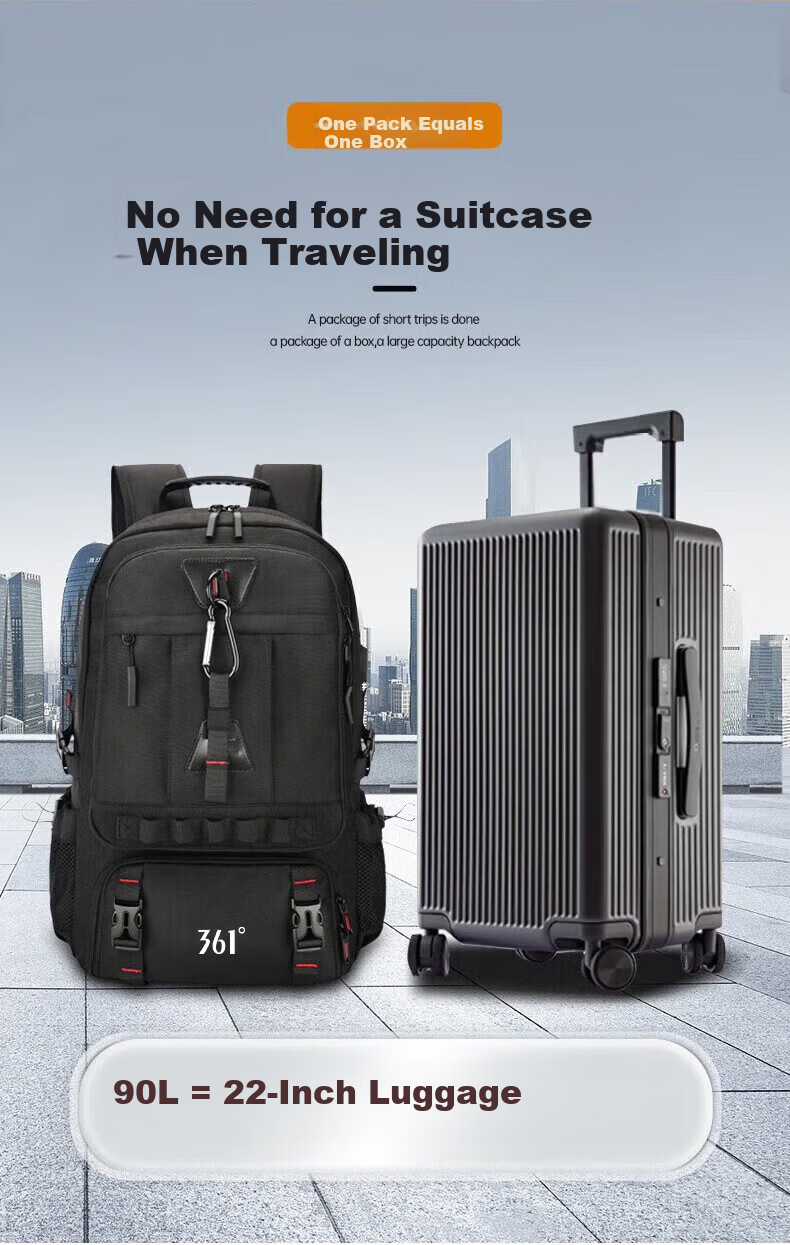 361° Men's Large Capacity Backpack Travel Bag Outdoor Water-Resistant Mountaineering Multifunctional Luggage Carry-On Backpack 2
