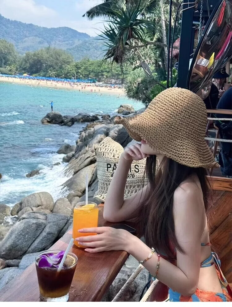 Ousen Oversized Wide Brim Straw Hat for Women Beach Sun Protection Foldable Deep Fisherman Hat Large Size 1
