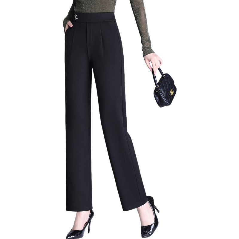 Hengyuanxiang Middle-Aged Women's Pants, Spring Elastic Waist Trousers, Middle-Aged And Elderly Women's Clothing, Lightweight Straight-Leg Drape Casual Pants for Spring And Autum