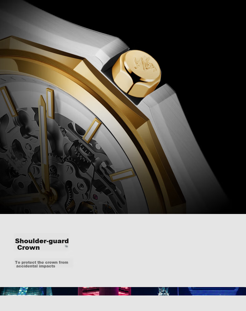 SHANGHAI Men's Automatic Mechanical Watch National Series Skeleton Luminous Wristwatch S8008 White Dial 8