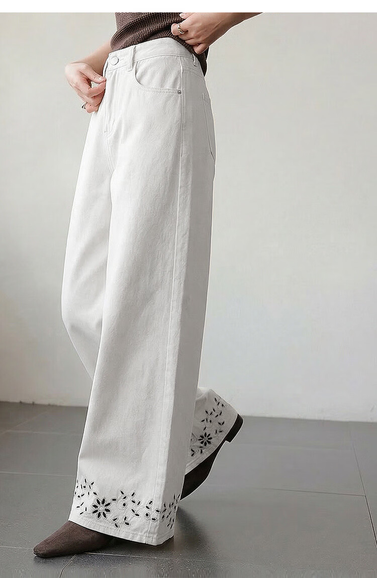 Demana [Cloud Feel Lyocell Cotton] Summer Commuter Style Hollow Embroidered Straight Loose High-Waist Slimming Women's Jeans 15