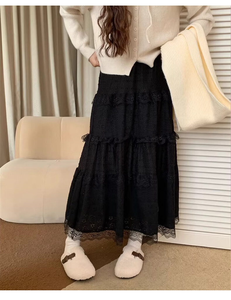 Borui Ballet Style Lace Embroidered Midi Skirt Women Design Spring Summer Cake Skirt Fairy A-Line Puff Skirt 16