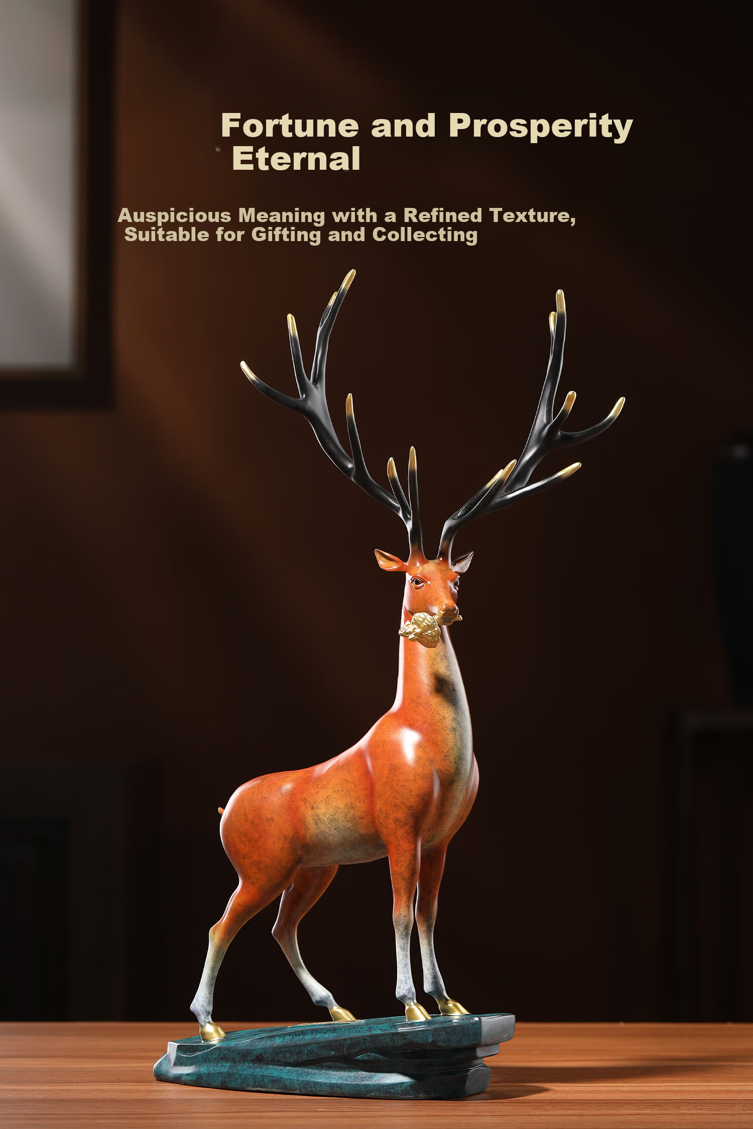 Daming Copper Craftsman Copper Deer Ornament - Prosperity and Longevity Deer Figurine for Living Room and Office Desk, Chinese Style Creative Home Decor, Housewarming Gift 1