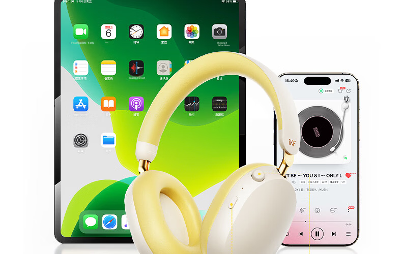 IKF Ling [Suzuka Chiba Collaboration] Over-Ear Bluetooth Headphones Wired and Wireless Anime Gaming Sound Localization 56dB Noise Cancelling Head Tracking Smoke Gray 46