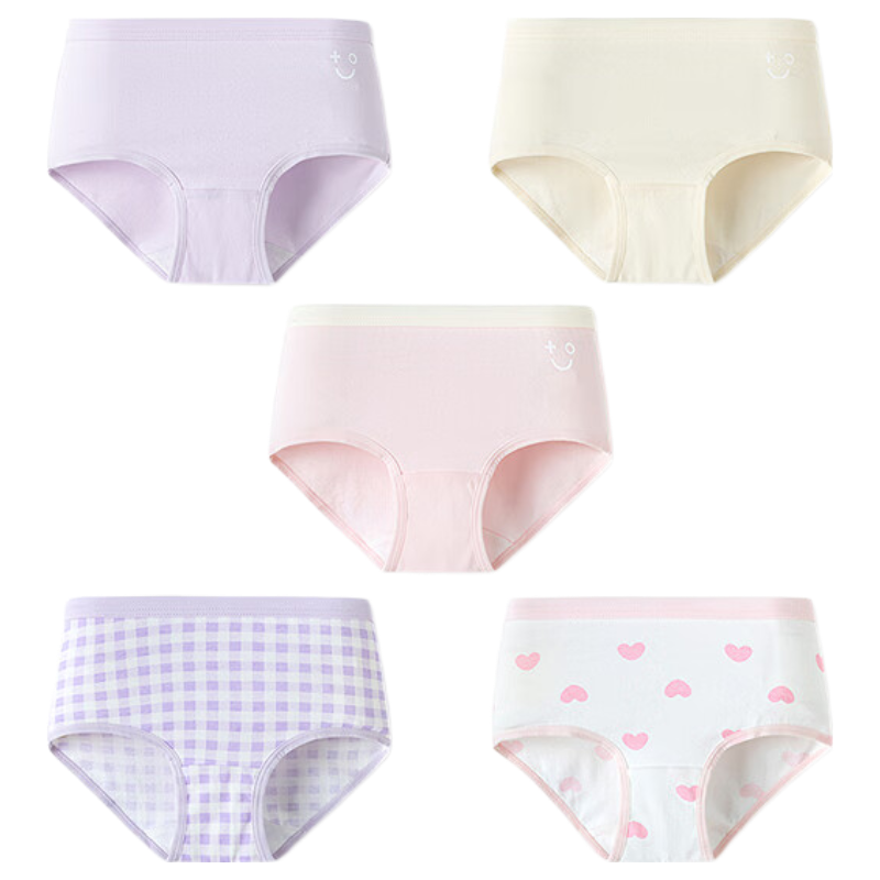 BALABALA Kids Cotton Underwear A-Class Girls' Cotton Briefs Baby Pure Cotton Gusset 5-Pack Soft and Stretchy