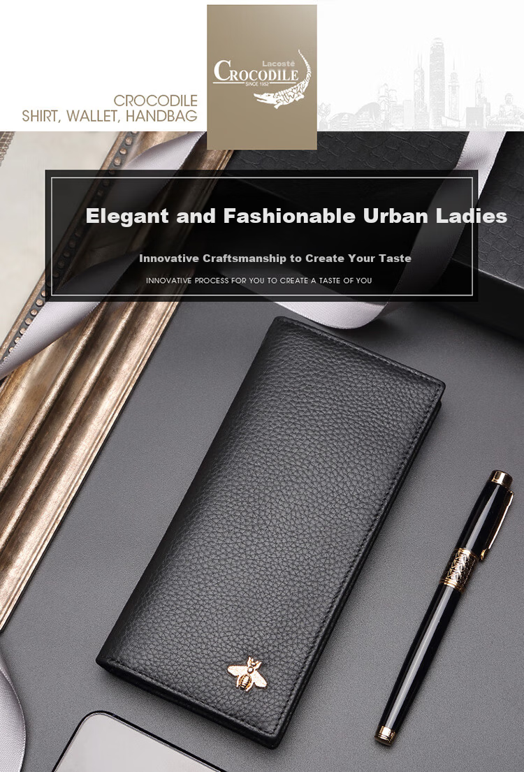 CROCODILE Goddess Festival First Layer Cowhide Simple Long Women's Wallet Bee 20% Off Ticket Holder Birthday Gift for Women 1