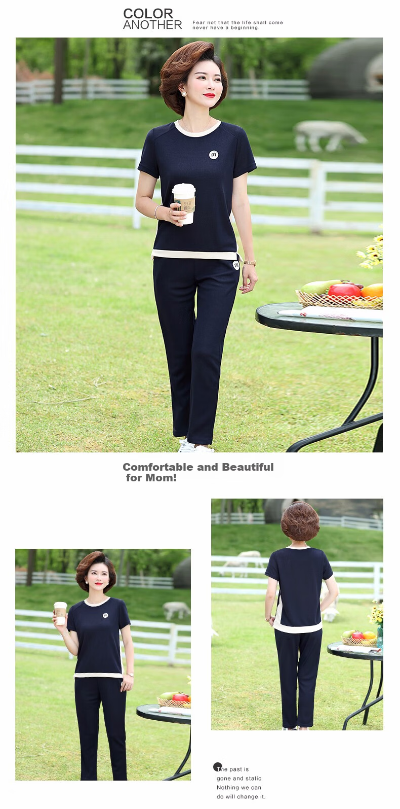 QIUFULUO Women's Summer 2026 New Casual Two-Piece Set Middle-Aged and Elderly Fashionable Versatile Outfit for 50s and 60s 12