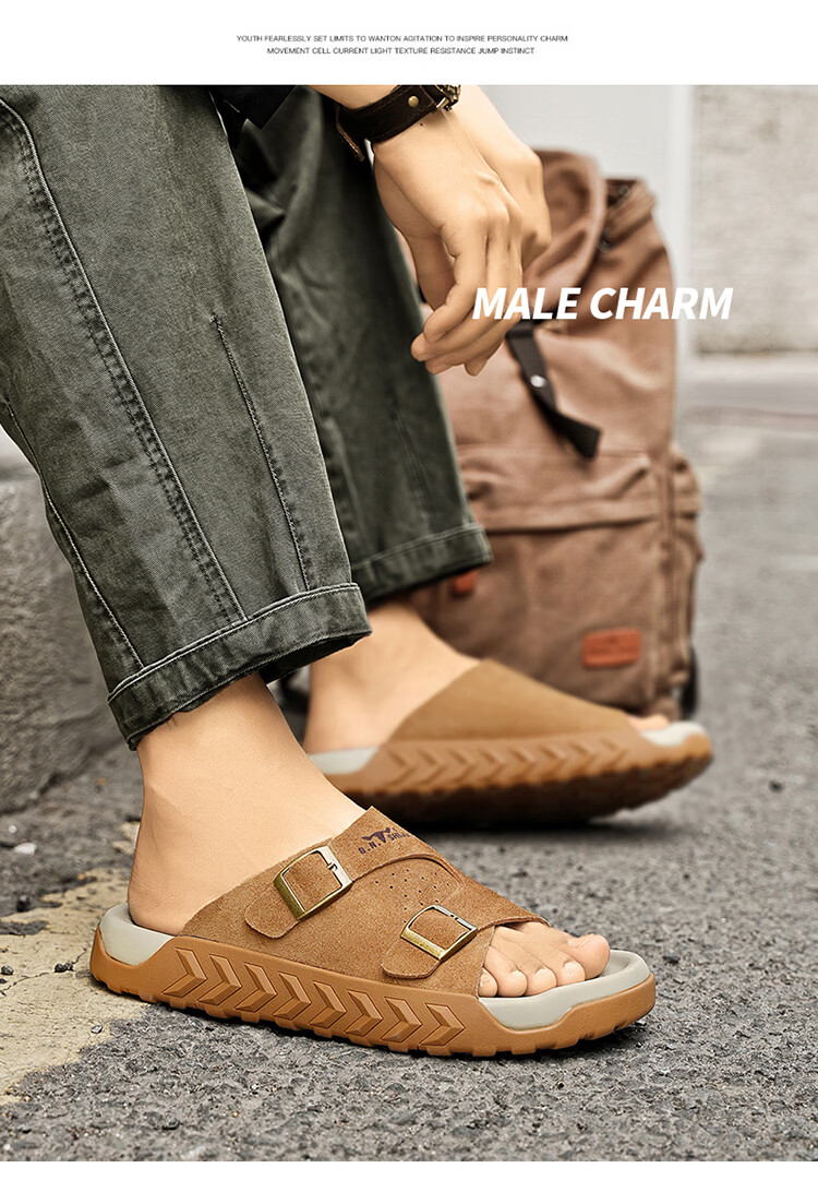 Bull Family Men's Summer New Outdoor Slippers Casual Breathable Beach Sandals Retro Versatile Roman Slippers 37