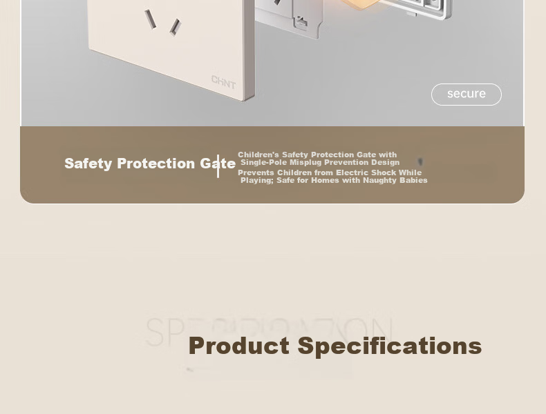 CHNT Switch Socket No-Paint Cream Style Large Panel Socket Faceplate Concealed X1M One-Gang Two-Way Control Phantom Silver Gray 39