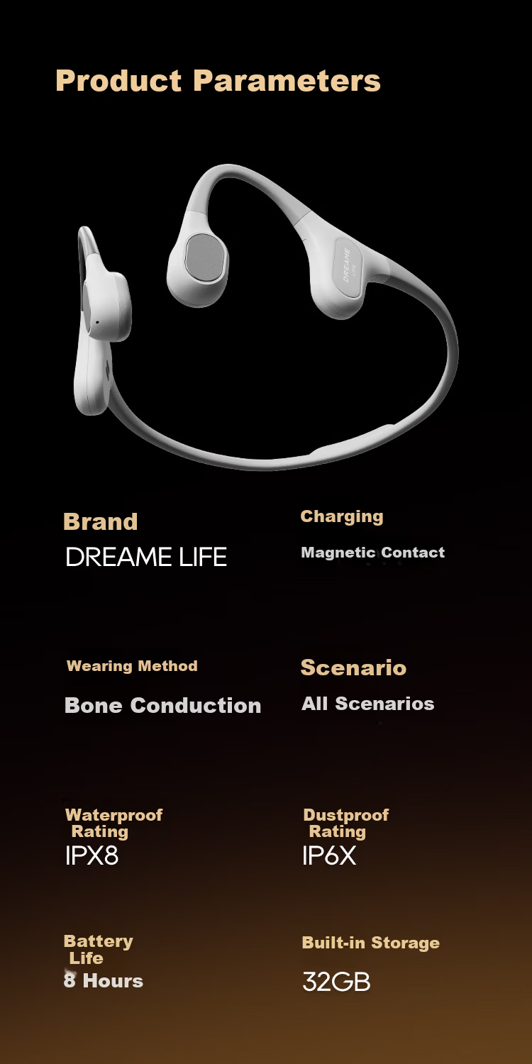 DREAME LIFE Bone Conduction Bluetooth Earphones Wireless Swimming Running Sports Over-Ear High-Quality Sweatproof Long Battery Life Smart Device 11