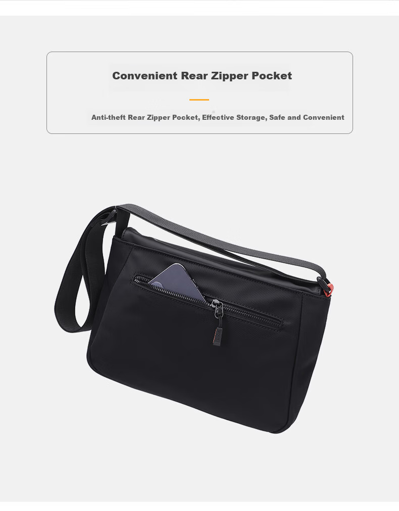 ELLE HOMME Men's Single Shoulder Bag Trendy Lightweight Canvas Crossbody Bag Water-Resistant Casual Phone Bag Black 4731 2