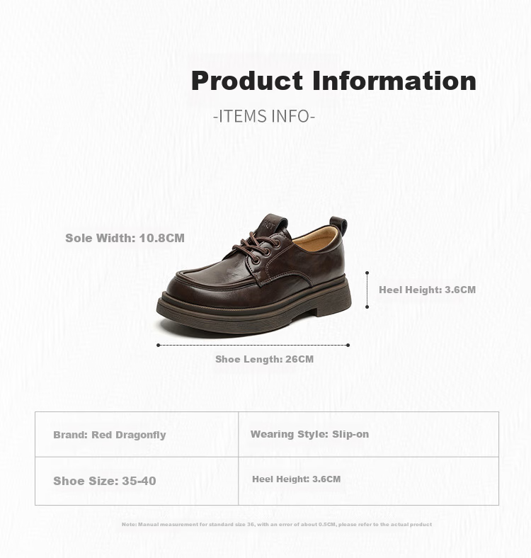 RED DRAGONFLY Women's Vintage British Style Leather Lace-up Loafers WTB15102 Brown Size 38 6