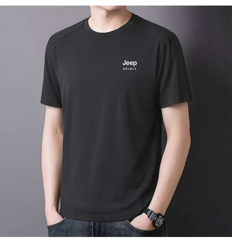 JEEP SPIRIT Men's Short Sleeve T-Shirt Summer Ice Silk Running Fitness Sports Quick-Dry Breathable Top White M 17