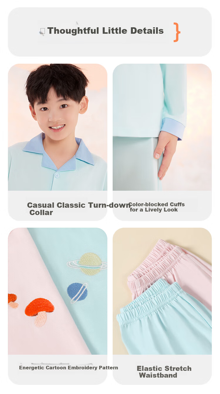 Hodohome Boys' Pajamas, Class A Pure Cotton Home Wear, Colorful Cartoon Long-Sleeve Cardigan Set for Boys, 503 140 8
