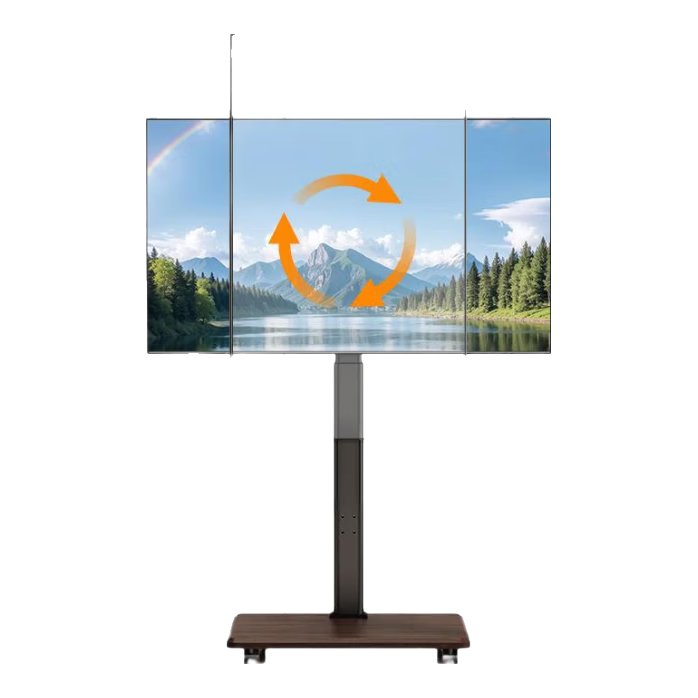 Beishi 32-75 Inch Mobile TV Stand Hand Crank Adjustable TV Cart Floor TV Mount Rotatable Cart for Portrait and Landscape Multi-Brand TV Compatible