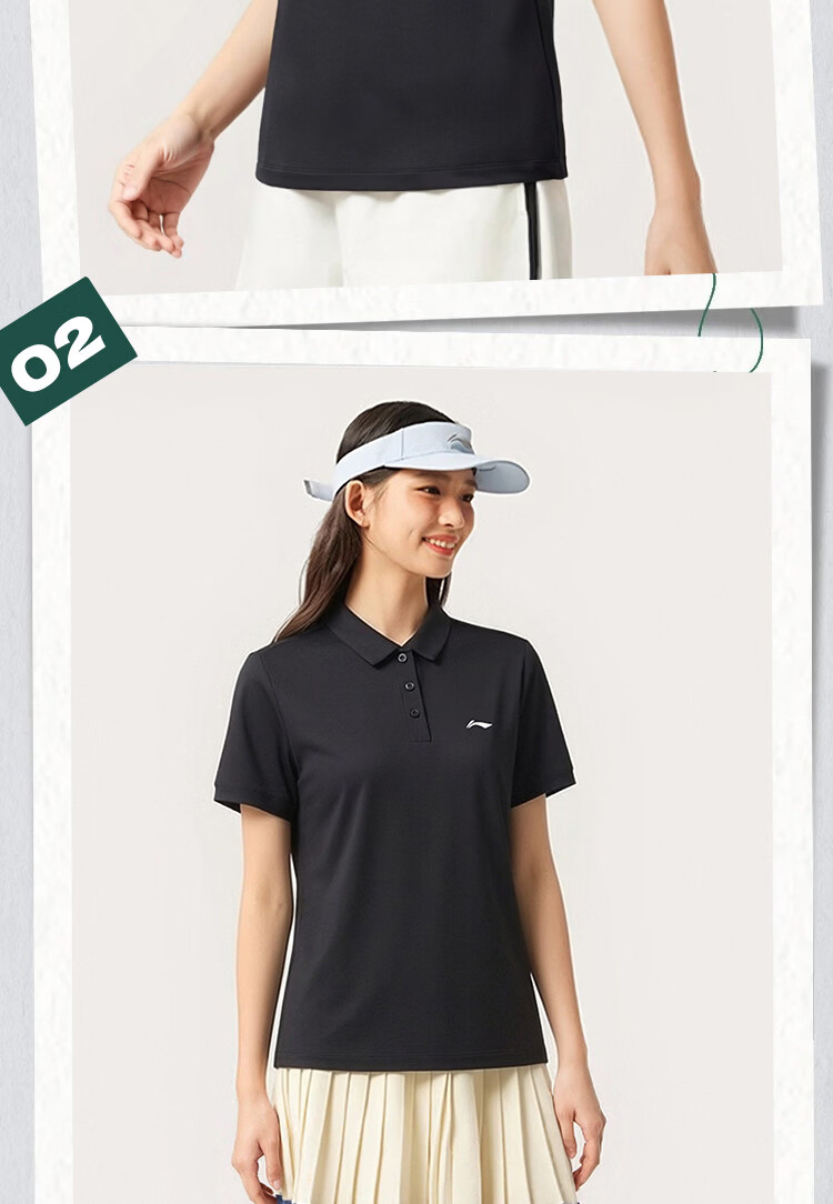 LI-NING Women's Summer Sports T-Shirt Fashion Casual Breathable Comfortable Polo Collar Short Sleeve Top 5