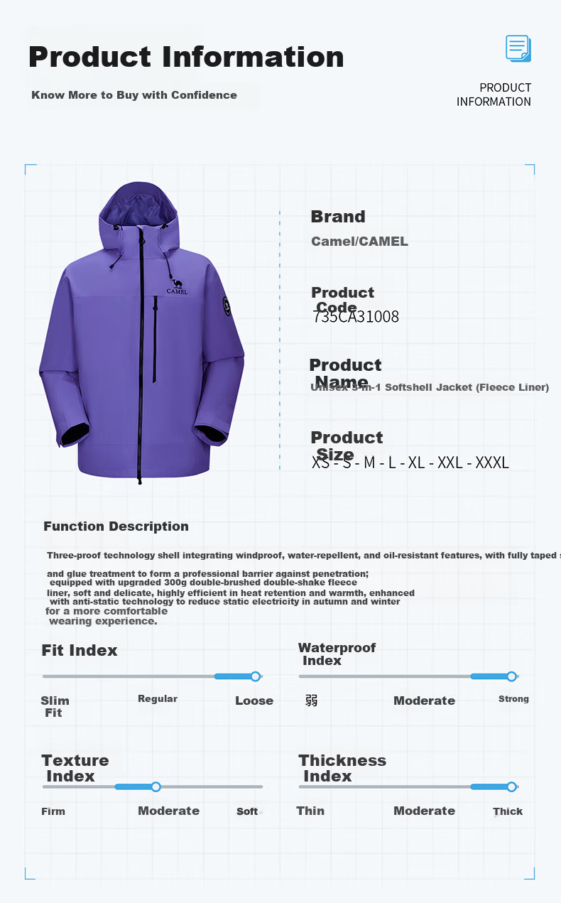 CAMEL King Armor 3-in-1 Jacket Unisex 735CA3L1008 Ice Chrysanthemum Blue M 17