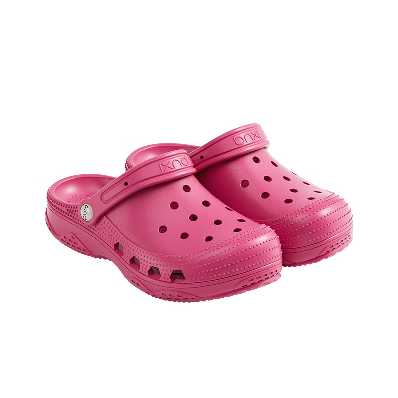 Poxi Women's Perforated Shoes for Outdoor Wear, Summer 2026 Beach Sandals, Non-Slip Stepping-In Sandals for Couples, Raspberry Color, Size 39-40
