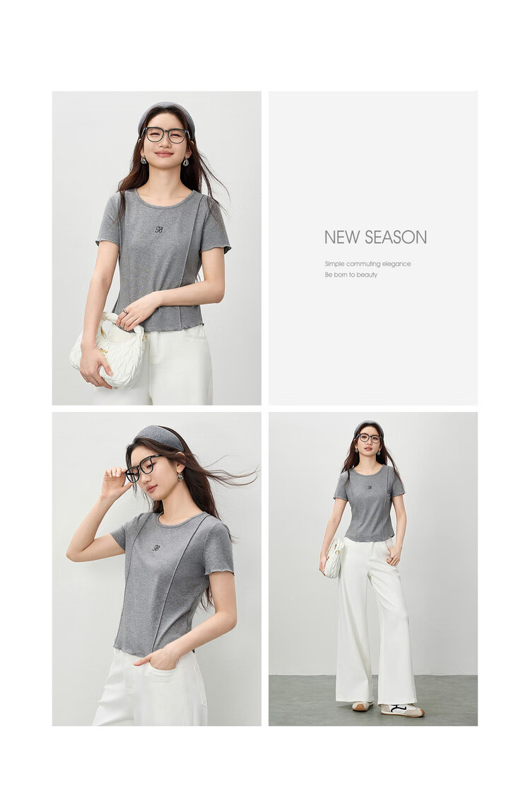 Shangdu Bilai Laisai Erl Cotton Cool Feeling Women's Summer Casual Round Neck Letter Embroidered T-Shirt Elegant Wave Edge Slim Fit Inner Wear 18