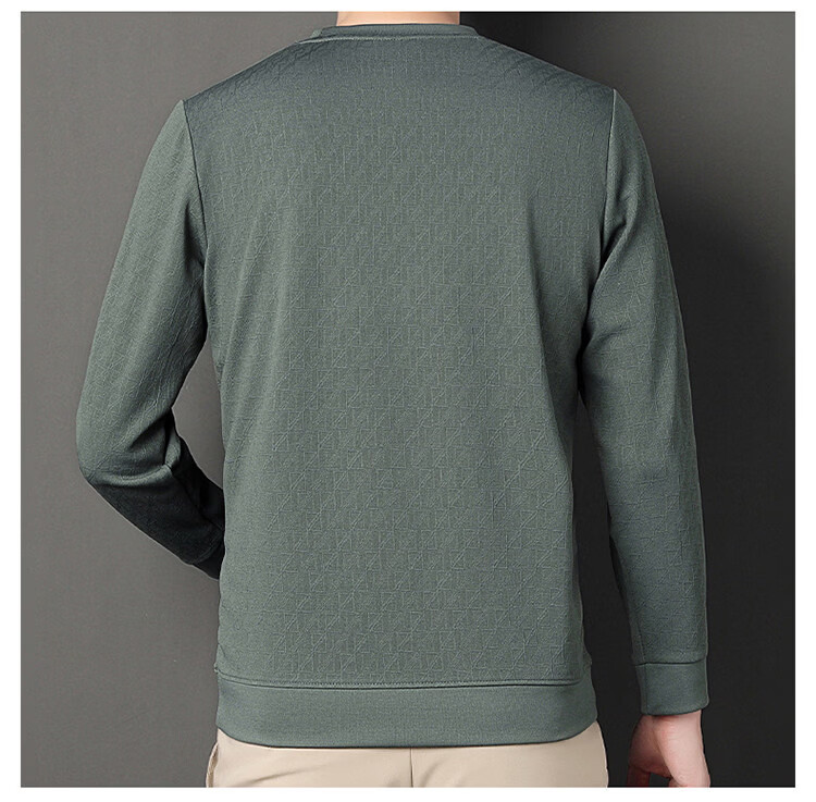 Pierre Cardin Men's Sweatshirt Spring and Autumn Business Casual Long Sleeve T-Shirt Elastic Skin-Friendly Base Shirt Men's Clothing Bean Green L 8