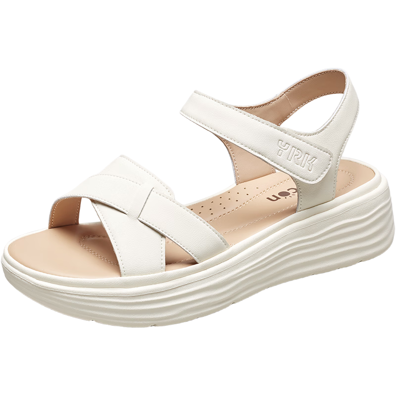 Eierkang Women's Sandals Thick Sole Height Increasing Large Size Casual Sandals Magic Tape Soft Sole Mom Sandals 18065W Off-White 36