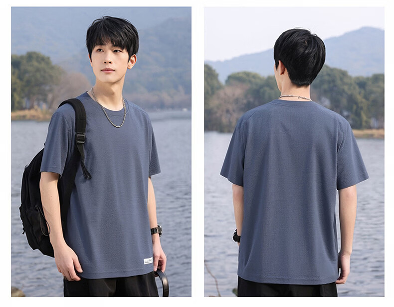 Warrior Men's Short Sleeve T-Shirt Summer Ice Cooling Quick-Dry Crew Neck Loose Breathable Casual Top Blue 3XL 17
