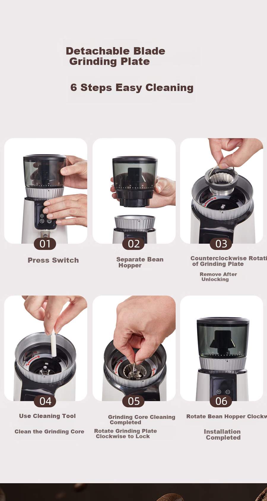 AEOMJK Automatic Electric Coffee Bean Grinder 25-Level Adjustable Home and Commercial Grinder with Commercial Blade G004 12