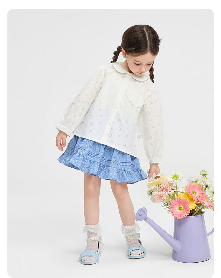 Balabala Girls' Shirt Children's Long Sleeve 2026 New Spring Summer Baby Cute Pocket Top Delicate Sweet 19