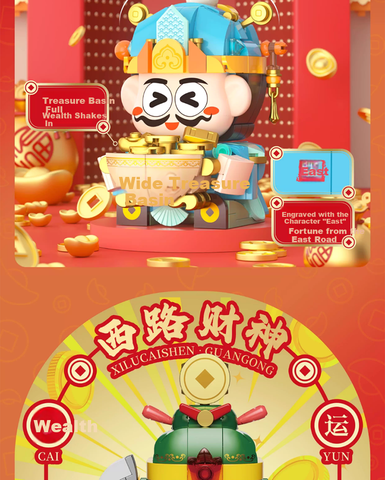 JIAQI TOYS Jiaqi Building Blocks Five-Way God of Wealth Model Figurine Prosperity BUFF Gift Box Fortune Year-End Gift Birthday Toy 4