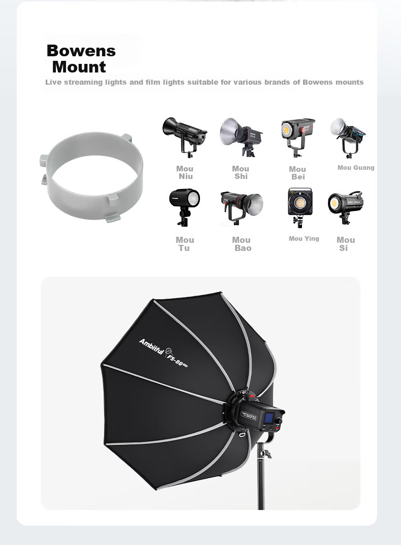 AMBITFUL Zhijie Octagonal Softbox FS80pro Bowens Mount Quick Install Handheld Portable Video Flash Hot Shoe Soft Light Diffuser 14