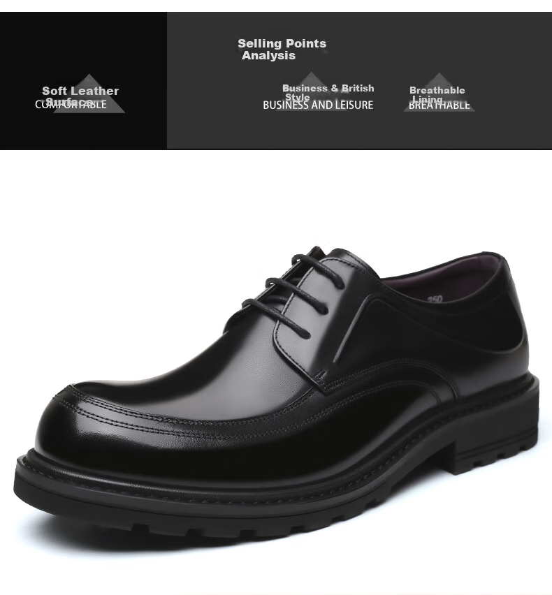 LAORENTOU Men's Leather Dress Shoes British Style Low-top Casual Soft First Layer Cowhide Lace-up Non-slip Round Toe Black 38 7
