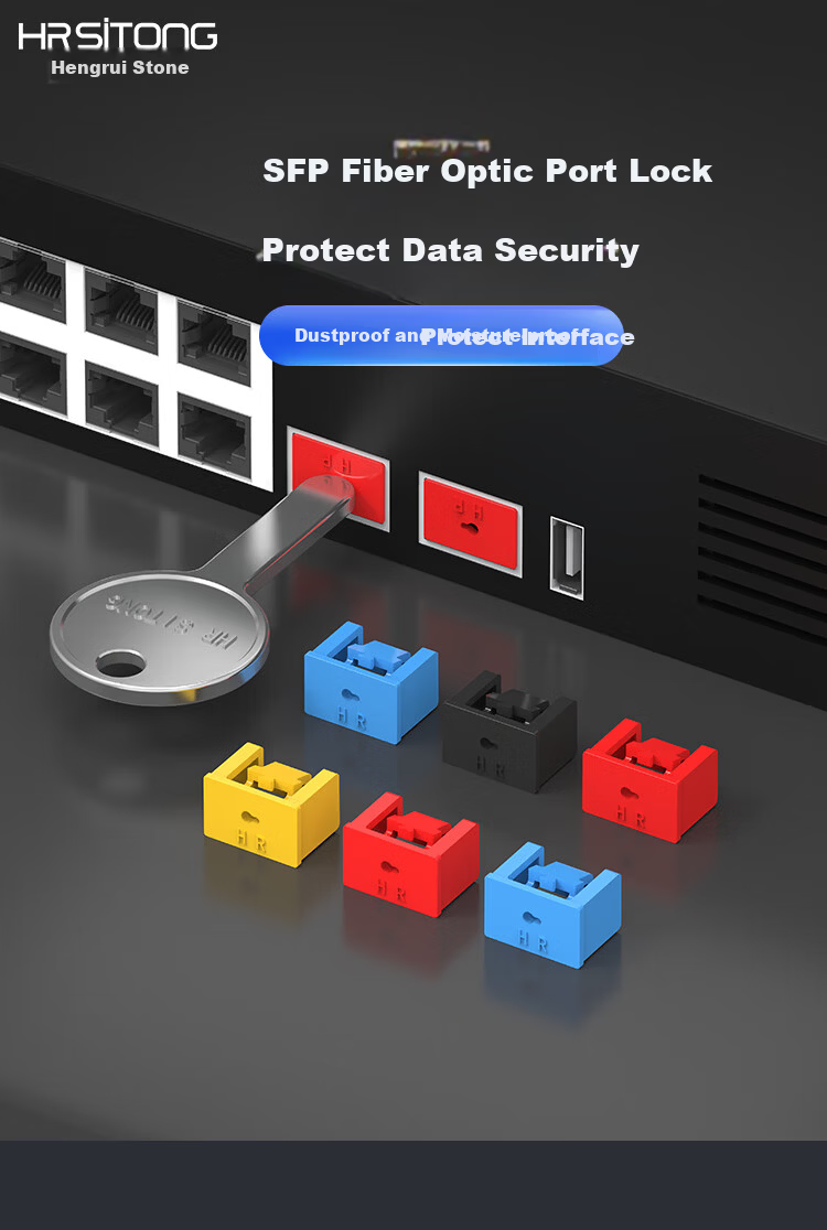 Hengrui Stone SFP Fiber Optic Port Dustproof Cap Network Port Removable Seal Lock Data Protection Anti-Leakage Optical Port Lock Black 10 Locks + 1 Key 1