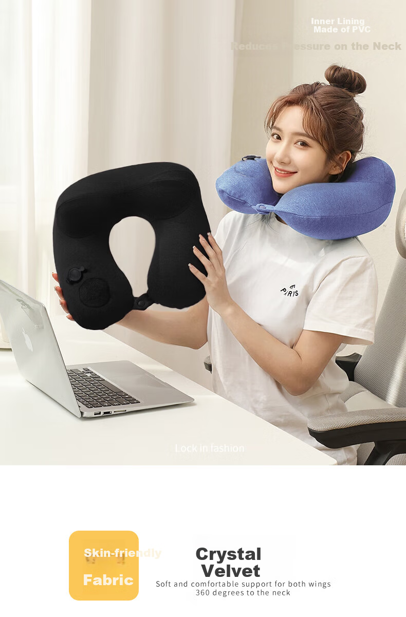 JAJALIN Inflatable U-Shaped Travel Neck Pillow Portable Sleep Aid for Long Trips Pressurized Cervical Support Pillow 6