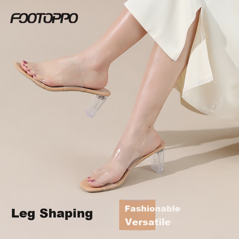 FOOTOPPO Women's High Heel Summer Transparent Strap Sandals Fairy Style Beach Outdoor Slippers